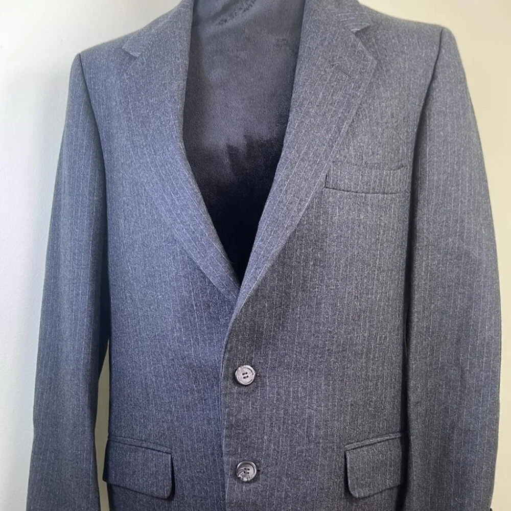 Pierre Cardin Wool Pinstripe‎ Men's 3 Piece Gray Vintage 70s Banker CEO MobBoss